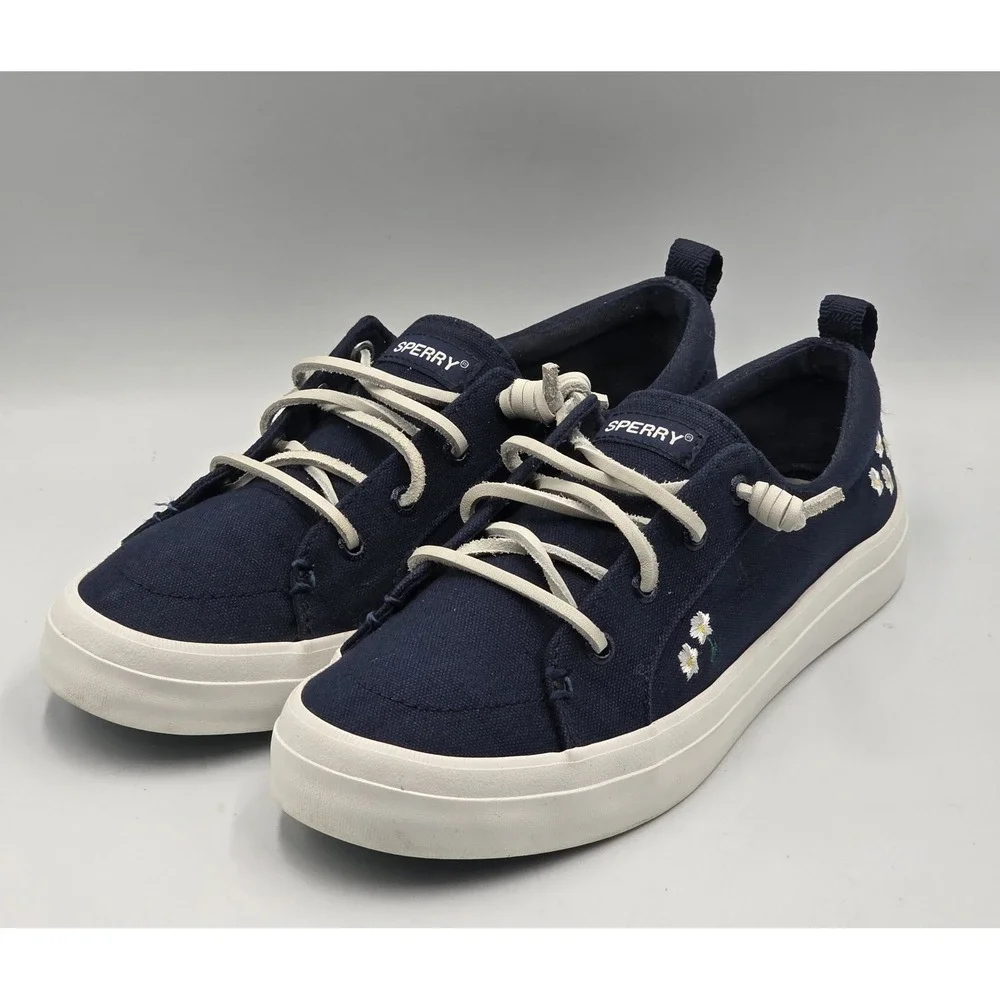 Sperry Crest Vibe Floral STS89178 Navy Canvas Sneakers Women's Size 8